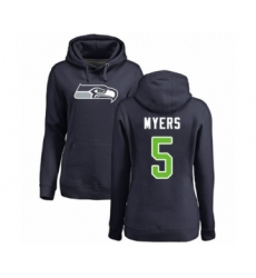 Football Women's Seattle Seahawks #5 Jason Myers Navy Blue Name & Number Logo Pullover Hoodie