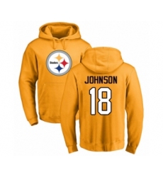 Pittsburgh Steelers #18 Diontae Johnson Gold Name & Number Logo Pullover Hoodie