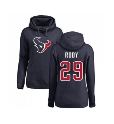 Football Women's Houston Texans #29 Bradley Roby Navy Blue Name & Number Logo Pullover Hoodie