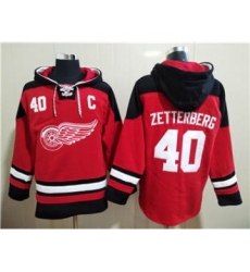 Men's Detroit Red Wings #40 Henrik Zetterberg Red Ageless Must-Have Lace-Up Pullover Hockey Hoodie