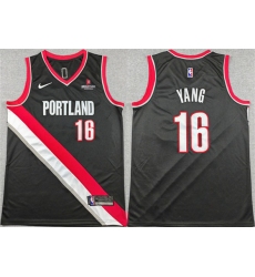 Men's Portland Trail Blazers #16 Yang Hansen Black Icon Edition Stitched Basketball Jersey