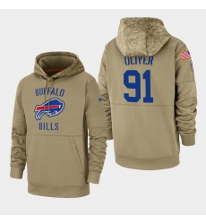 Men's Buffalo Bills #91 Ed Oliver 2019 Salute to Service Sideline Therma Pullover Hoodie - Tan