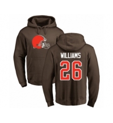 Football Cleveland Browns #26 Greedy Williams Brown Name & Number Logo Pullover Hoodie