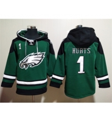 Men's Philadelphia Eagles #1 Jalen Hurts Green Lace-Up Pullover Hoodie