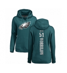 Women's Philadelphia Eagles #51 Paul Worrilow Green Backer Pullover Hoodie