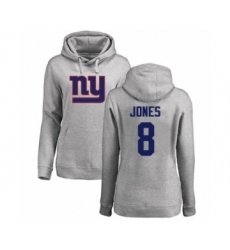 Football Women's New York Giants #8 Daniel Jones Ash Name & Number Logo Pullover Hoodie