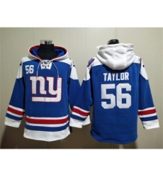 Men's New York Giants #56 Lawrence Taylor Blue Lace-Up Pullover Hoodie