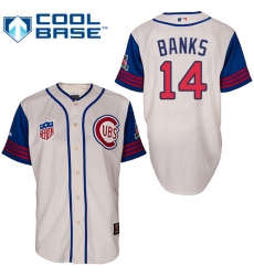 Men's Majestic Chicago Cubs #14 Ernie Banks Authentic Cream/Blue 1942 Turn Back The Clock MLB Jersey