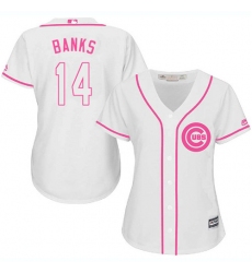 Women's Majestic Chicago Cubs #14 Ernie Banks Authentic White Fashion MLB Jersey