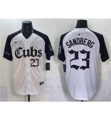 Men's Chicago Cubs #23 Ryne Sandberg White Black 'Gothic North Side Edition' Vapor Premier Limited Stitched Baseball Jersey
