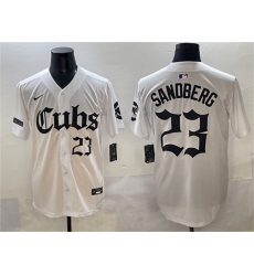 Men's Chicago Cubs #23 Ryne Sandberg White 'Gothic North Side Edition' Vapor Premier Limited Stitched Baseball Jersey
