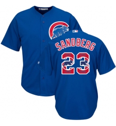 Men's Majestic Chicago Cubs #23 Ryne Sandberg Authentic Royal Blue Team Logo Fashion Cool Base MLB Jersey