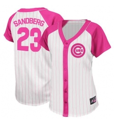 Women's Majestic Chicago Cubs #23 Ryne Sandberg Replica White/Pink Splash Fashion MLB Jersey