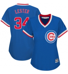 Women's Majestic Chicago Cubs #34 Jon Lester Authentic Royal Blue Cooperstown MLB Jersey