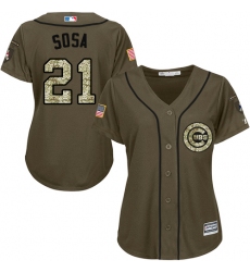 Women's Majestic Chicago Cubs #21 Sammy Sosa Replica Green Salute to Service MLB Jersey