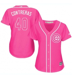 Women's Majestic Chicago Cubs #40 Willson Contreras Authentic Pink Fashion MLB Jersey