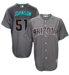 Men's Majestic Arizona Diamondbacks #51 Randy Johnson Replica Gray/Turquoise Cool Base MLB Jersey