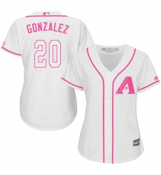 Women's Majestic Arizona Diamondbacks #20 Luis Gonzalez Replica White Fashion MLB Jersey