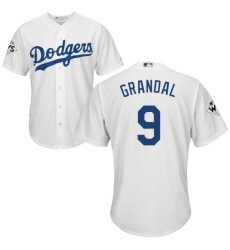 Youth Majestic Los Angeles Dodgers #9 Yasmani Grandal Replica White Home 2017 World Series Bound Cool Base MLB Jersey