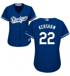 Women's Majestic Los Angeles Dodgers #22 Clayton Kershaw Authentic Royal Blue Alternate Cool Base MLB Jersey