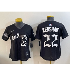 Youth Los Angeles Dodgers #22 Clayton Kershaw Black 2025 World Series Champions LA Gothic Edition Limited Stitched Baseball Jersey