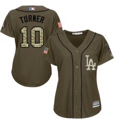 Women's Majestic Los Angeles Dodgers #10 Justin Turner Authentic Green Salute to Service MLB Jersey