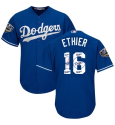 Men's Majestic Los Angeles Dodgers #16 Andre Ethier Authentic Royal Blue Team Logo Fashion Cool Base 2018 World Series MLB Jersey