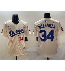 Men's Los Angeles Dodgers #34 Fernando Valenzuela Cream 2025 Tokyo Series Limited Stitched Baseball Jersey