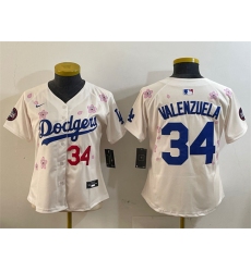 Women's Los Angeles Dodgers #34 Fernando Valenzuela Cream 2025 Tokyo Series Limited Stitched Baseball Jersey(Run Small)