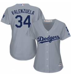 Women's Majestic Los Angeles Dodgers #34 Fernando Valenzuela Authentic Grey Road Cool Base MLB Jersey
