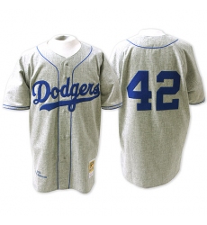 Men's Mitchell and Ness Los Angeles Dodgers #42 Jackie Robinson Authentic Grey Throwback MLB Jersey