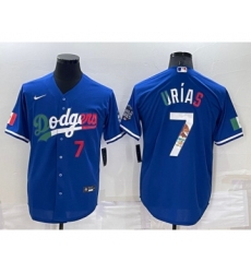 Mens Los Angeles Dodgers #7 Julio Urias Royal Mexico Cool Base Stitched Baseball Jersey