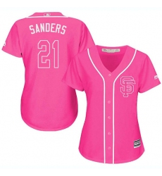 Women's Majestic San Francisco Giants #21 Deion Sanders Authentic Pink Fashion Cool Base MLB Jersey