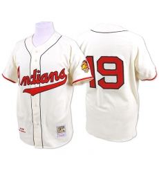 Men's Mitchell and Ness 1948 Cleveland Indians #19 Bob Feller Authentic Cream Throwback MLB Jersey