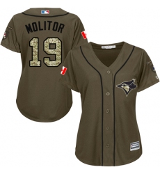 Women's Majestic Toronto Blue Jays #19 Paul Molitor Authentic Green Salute to Service MLB Jersey