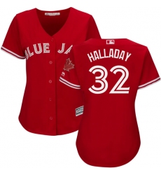 Women's Majestic Toronto Blue Jays #32 Roy Halladay Authentic Scarlet Alternate MLB Jersey