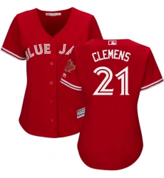 Women's Majestic Toronto Blue Jays #21 Roger Clemens Replica Scarlet Alternate MLB Jersey