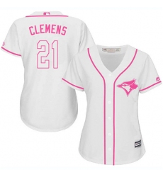 Women's Majestic Toronto Blue Jays #21 Roger Clemens Replica White Fashion Cool Base MLB Jersey