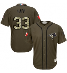 Youth Majestic Toronto Blue Jays #33 J.A. Happ Replica Green Salute to Service MLB Jersey