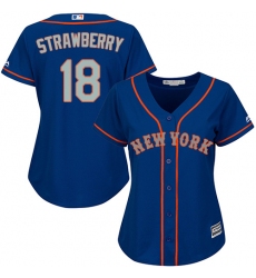 Women's Majestic New York Mets #18 Darryl Strawberry Authentic Royal Blue Alternate Road Cool Base MLB Jersey