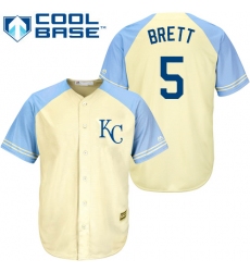 Men's Majestic Kansas City Royals #5 George Brett Replica Cream Exclusive Vintage Cool Base MLB Jersey