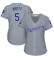 Women's Majestic Kansas City Royals #5 George Brett Authentic Grey Road Cool Base MLB Jersey