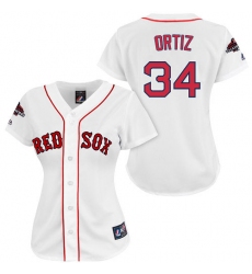 Women's Majestic Boston Red Sox #34 David Ortiz Authentic White 2018 World Series Champions MLB Jersey