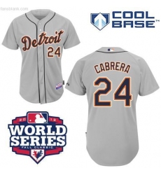 Men's Majestic Detroit Tigers #24 Miguel Cabrera Authentic Grey 2012 World Series Patch MLB Jersey