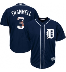 Men's Majestic Detroit Tigers #3 Alan Trammell Authentic Navy Blue Team Logo Fashion Cool Base MLB Jersey
