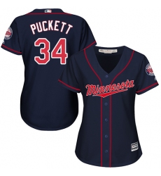 Women's Majestic Minnesota Twins #34 Kirby Puckett Authentic Navy Blue Alternate Road Cool Base MLB Jersey