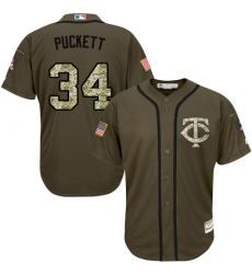 Youth Majestic Minnesota Twins #34 Kirby Puckett Replica Green Salute to Service MLB Jersey
