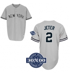 Men's Majestic New York Yankees #2 Derek Jeter Authentic Grey W/3000 Hits Patch MLB Jersey