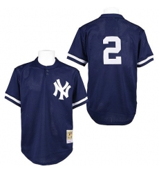 Men's Mitchell and Ness Practice New York Yankees #2 Derek Jeter Authentic Navy Blue Throwback MLB Jersey