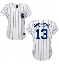Women's Majestic New York Yankees #13 Alex Rodriguez Authentic White/Black Strip MLB Jersey